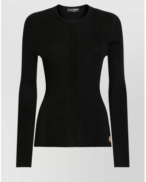 Dolce & Gabbana Long Sleeve Ribbed Knit Cardigan - Black