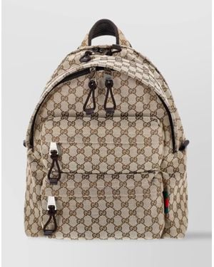 Gucci Straps Adjustables Front Zip Pocket Top Handle - Natural