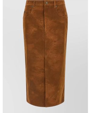 Isabel Marant Suede-Effect Midi Pencil Skirt - Brown