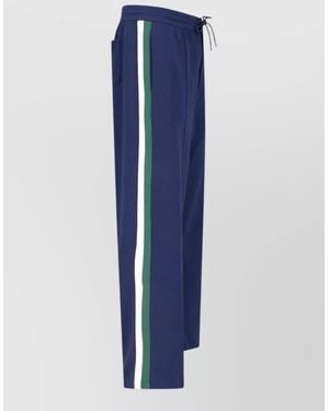 Polo Ralph Lauren Straight Trousers Elastic Waistband Side Stripes Back Pocket - Blue