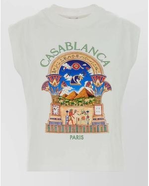 CASABLANCA Cotton Tank Top Crew Neck Graphic - Gray