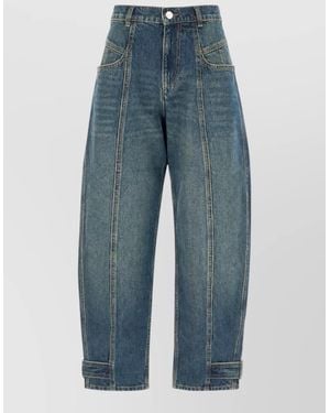 Isabel Marant Denim Pants Belt Loops Contrast Stitching Pockets - Blue