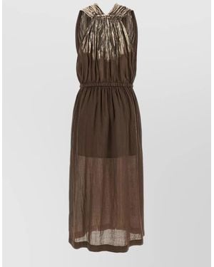 Nude V-Neck Sleeveless Midi Dress - Brown