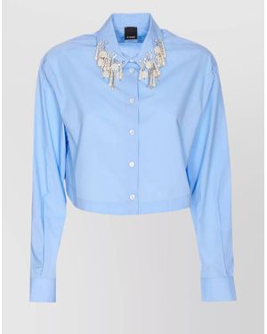 Pinko Charm Detail Crop Top With Embellished Collar - Blue