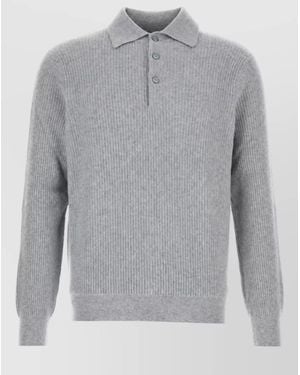 Fedeli Cashmere Wool Polo Sweater - Gray