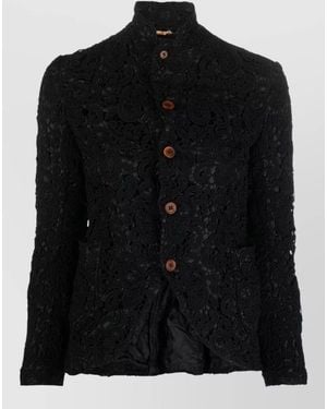 Comme des Garçons Floral Lace High Neck Fitted Jacket - Black