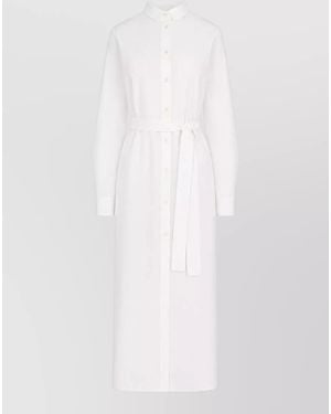 LA ROSE Long Dress Belted Waist Cuff Buttons - White