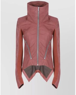 Rick Owens Asymmetric Hem Leather Jacket Pockets - Red