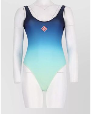 CASABLANCA Scoop Neck Sleeveless High Cut Swimsuit - Blue