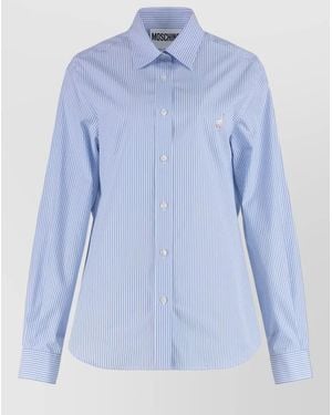 Moschino Cotton Shirt Long Sleeves Rounded Hem Striped - Blue
