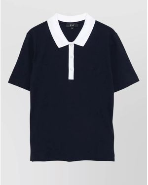 Fay Short Sleeve Polo Shirt Contrasting Collar - Blue