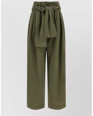 Balmain High Rise Paperbag Trousers Belted Waist - Green