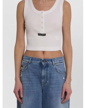 Dolce & Gabbana Ribbed Cotton Cropped Tank Top - Blue