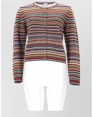 Paul Smith Crew Neck Long Sleeve Striped Top - White