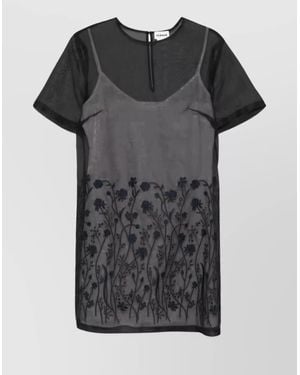 P.A.R.O.S.H. Silk Floral-Embroidered Short-Sleeve Knee-Length Dress - Black