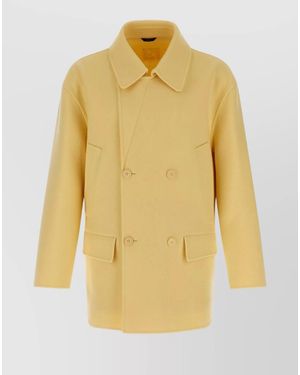 Fendi Double-Breasted Wool Peacoat - Yellow