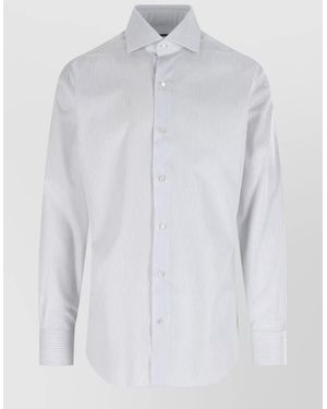 Barba Napoli Striped Button Down Collar Long Sleeve Shirt - White