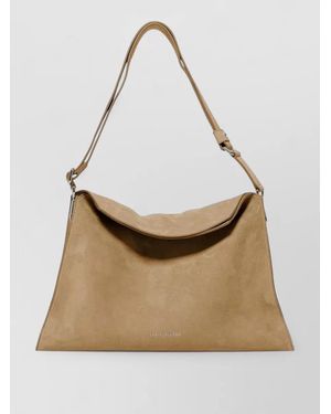 Orciani Shoulder Bag Adjustable Strap Foldover Flap - Natural