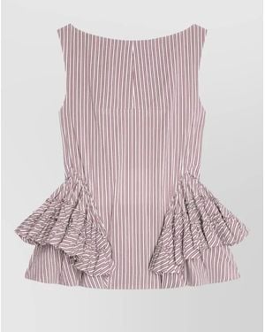 Dries Van Noten Striped Peplum Top Boat Neck Sleeveless - Pink