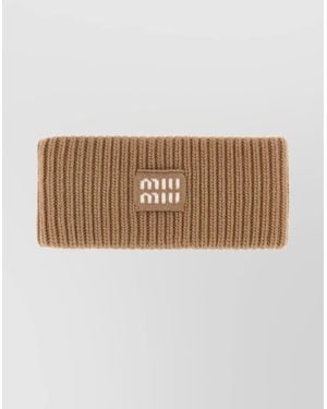 Miu Miu Ribbed Texture Wool Blend Hairband - Natural