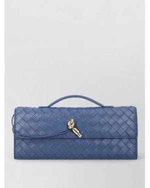 Bottega Veneta Andiamo Leather Clutch Structured Top Handle - Blue