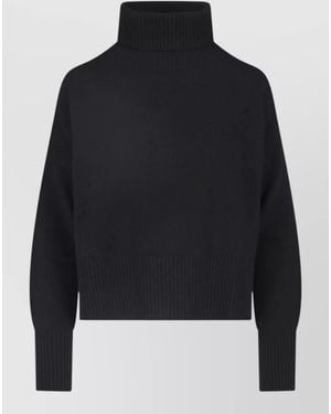 Ma'ry'ya High Neck Cropped Knit Top Ribbed Trims - Blue