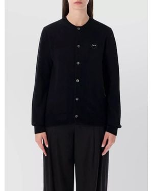 COMME DES GARÇONS PLAY Wool Crystal Embellished Round Neck Cardigan - Blue