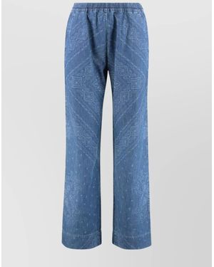 Pinko Printed Cotton Wide-Leg Trousers - Blue