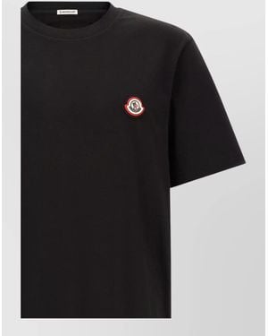 Moncler Short Sleeve Logo Embroidered Cotton T Shirt - Black