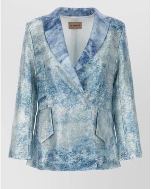 Le twins Como Blazer Longline Front Pockets Lapel - Blue