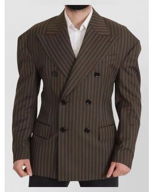 Dolce & Gabbana Pinstripe Double Breasted Tailored Blazer - Brown