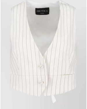 Dondup Sleeveless Pinstripe Tailored Cropped V Neck Blazer - White