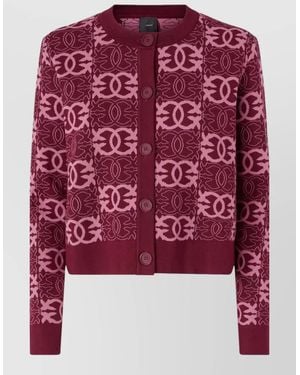 Pinko Knit Cardigan Long Sleeves Ribbed Cuffs Hem - Red