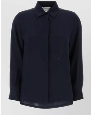 Max Mara Silk Geranio Shirt Long Sleeves Straight Collar - Blue