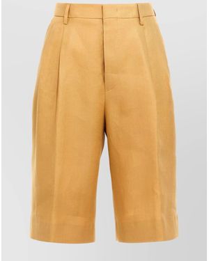 Tagliatore Front Pleated Bermuda Shorts With Belt Loops - Yellow