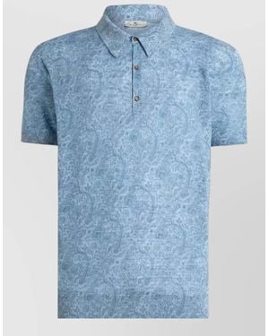 Etro Knitted Polo Shirt Short Sleeves Floral - Blue