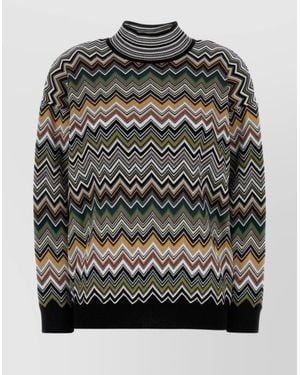 Missoni Chevron Pattern Mock Neck Knit Sweater - Gray