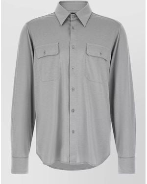 Tom Ford Long Sleeve Shirt Buttoned Cuffs Chest Pockets - Grey