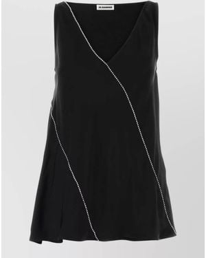 Jil Sander Viscose Top Sleeveless V Neckline Trim - Black