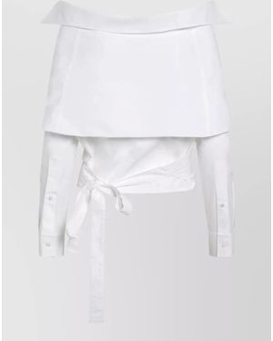 Balenciaga Off Shoulder Wrap Top Asymmetric Hem - White