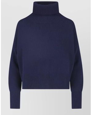 Ma'ry'ya High Neck Cropped Ribbed Knit Top - Blue