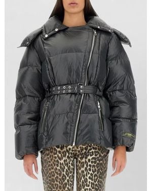 Ganni Nylon Jacket Belted Waist High Collar - Black