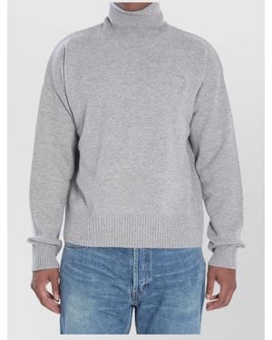 Ami Paris Cashmere Wool Ribbed Turtleneck Jumper - Grey