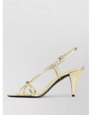 Versace Laminated Square Toe Sandals Sculpted Heel - Natural