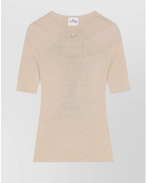 Courreges Short-Sleeve Crewneck Knitted Top - Natural