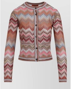 Missoni Chevron Knit Cardigan Long Sleeves Buttons - Pink