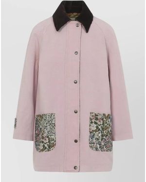 Valentino Caban Denim Jacket Straight Hem Flower Cuffs - Pink