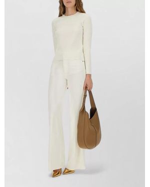 Max Mara Logo Knit Crew Neck Long Sleeve Sweater - White