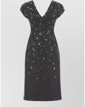 Jil Sander Felt Dress Fitted Silhouette Sequin V Neckline - Black
