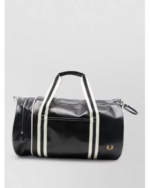 Fred Perry Barrel Travel Bag Cylindrical Shape Adjustable Strap - Black